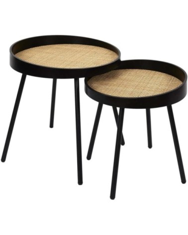 Tables gigognes plateau en rotin noir - Lot de 2