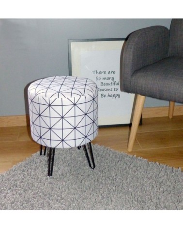 Pouf rond pieds fils et motifs géométriques