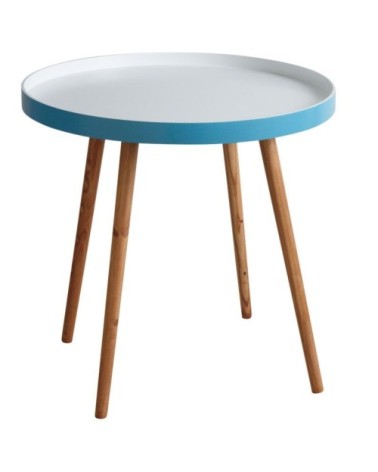 Table d'appoint en bois et mdf laqué bleu