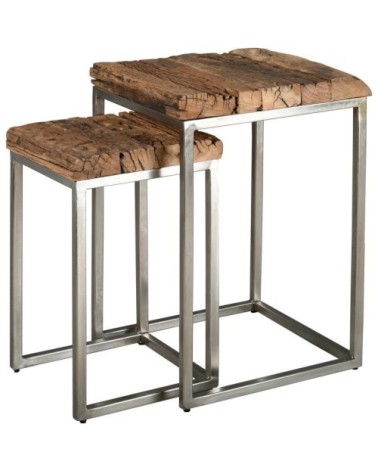 Sellettes en bois massif et acier brossé (lot de 2)