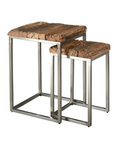 Sellettes en bois massif et acier brossé (lot de 2)