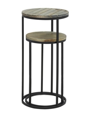 Sellettes en métal noir et pin (lot de 2)