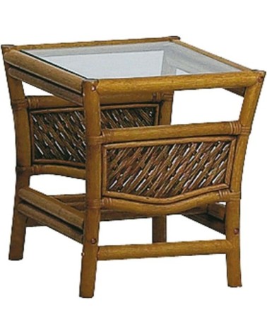 Table d'appoint en rotin et verre