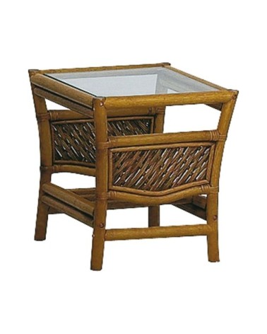 Table d'appoint en rotin et verre