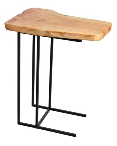 Table d'appoint en bois brut et métal noir