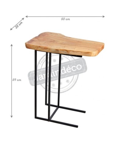 Table d'appoint en bois brut et métal noir