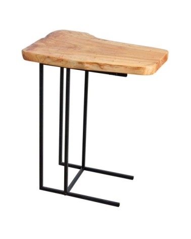Table d'appoint en bois brut et métal noir