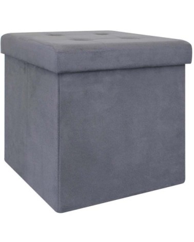 Pouf coffre de rangement capitonné gris