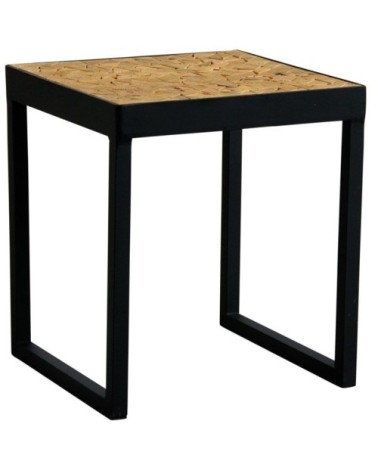 Table carrée en métal plateau mosaïque" en sapin"