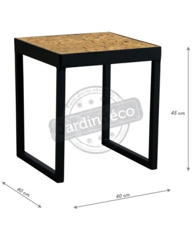 Table carrée en métal plateau mosaïque" en sapin"