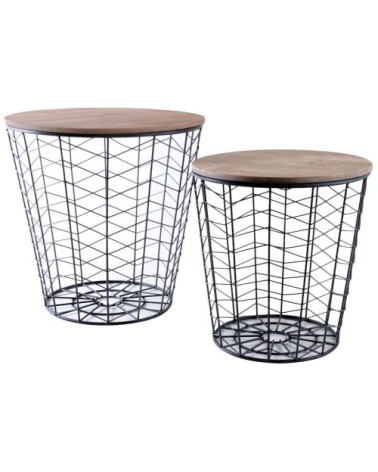 Tables d'appoint rondes en bois et métal (lot de 2)