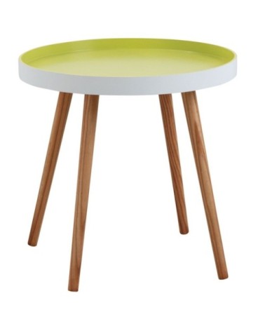 Table d'appoint ronde en bois et mdf laqué vert anis