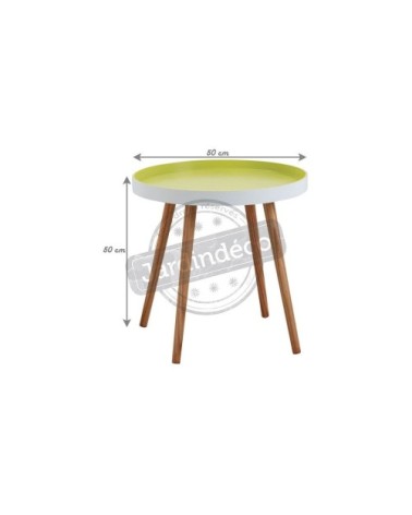 Table d'appoint ronde en bois et mdf laqué vert anis