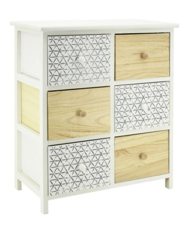 Commode en bois teinté blanc et naturel 6 tiroirs