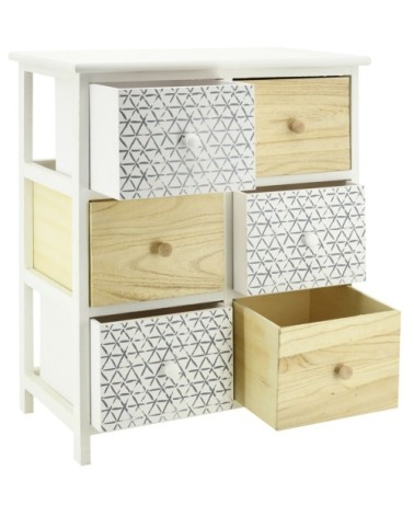 Commode en bois teinté blanc et naturel 6 tiroirs