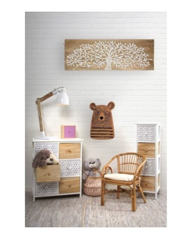 Commode en bois teinté blanc et naturel 4 tiroirs