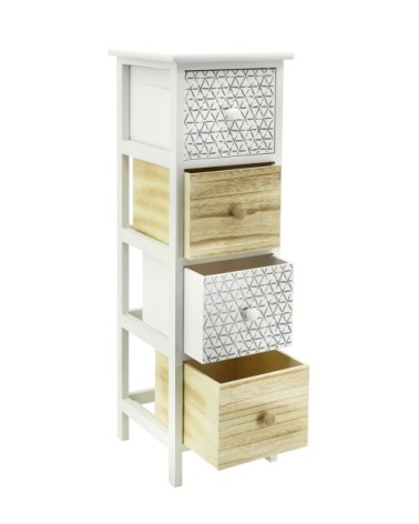 Commode en bois teinté blanc et naturel 4 tiroirs