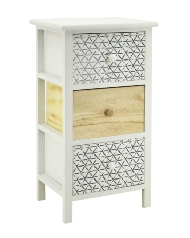 Commode en bois teinté blanc et naturel 3 tiroirs