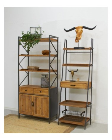 Etagère en pin et métal 1 tiroir