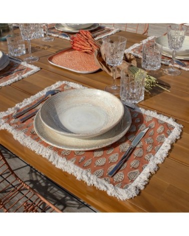 Lot de 4 sets de table en coton terracotta avec franges