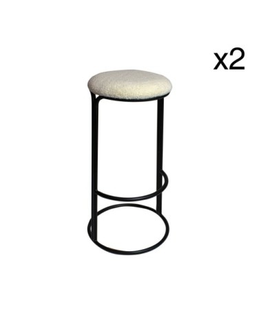 Lot de 2 tabourets de bar beige pied en métal noir