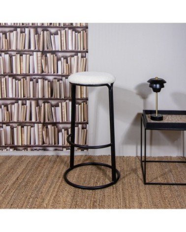 Lot de 2 tabourets de bar beige pied en métal noir