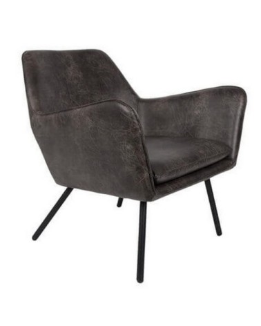 Fauteuil de salon aspect cuir vintage noir