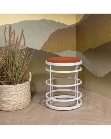 Tabouret en métal blanc et velours terracotta h50cm