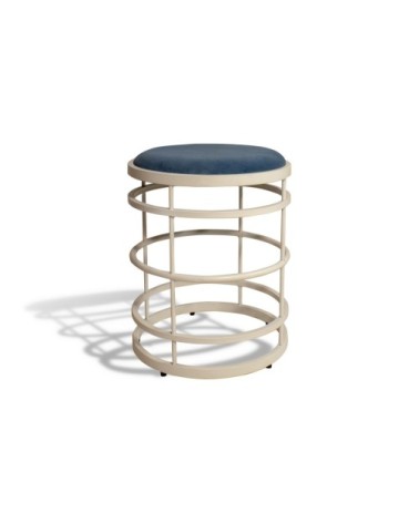 Tabouret en métal blanc et velours bleu h50cm