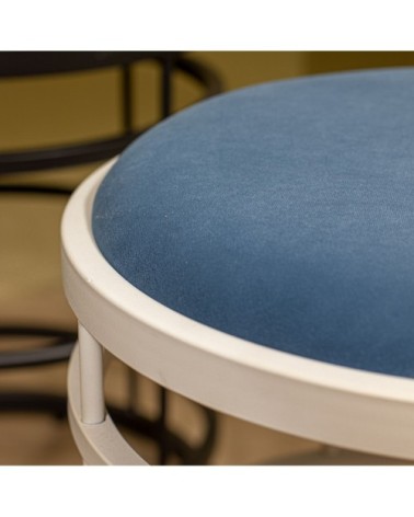 Tabouret en métal blanc et velours bleu h50cm