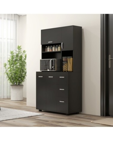 Armoire de cuisine multi-rangements 4 portes métal noir