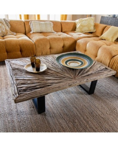 Table basse en bois de teck recyclé pieds en métal noir h35cm