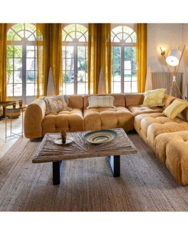 Table basse en bois de teck recyclé pieds en métal noir h35cm