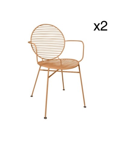 Lot de 2 fauteuils de table en métal terracotta