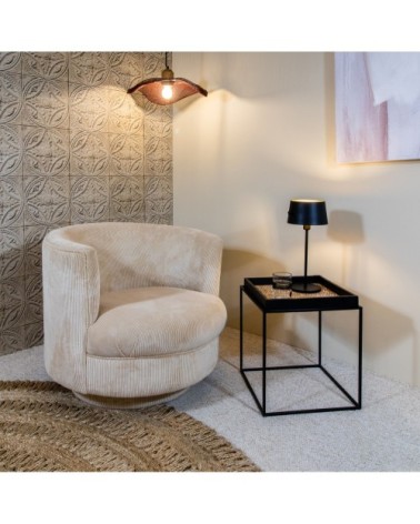 Fauteuil tournant en velours cotelé beige