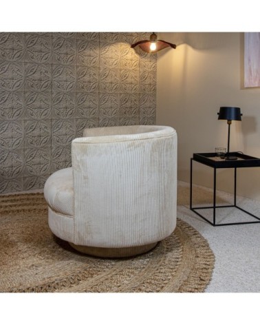 Fauteuil tournant en velours cotelé beige