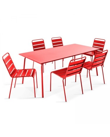 Table de jardin et 6 chaises en métal rouge