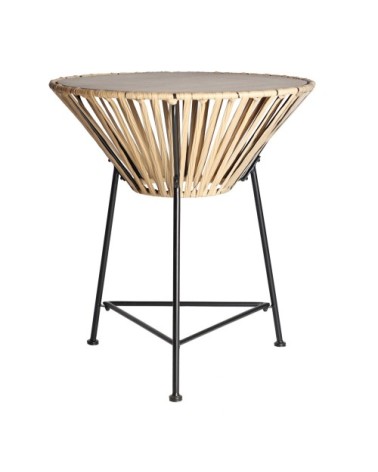 Table d'appoint en fer et rotin 66x66x72