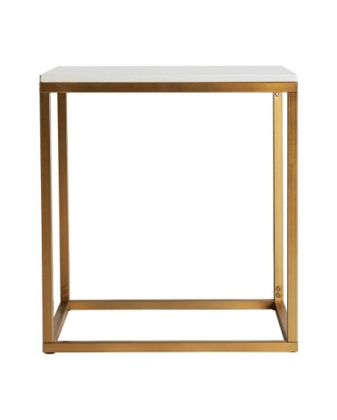 Table d'appoint en fer et marbre blanc et or 50x50x55