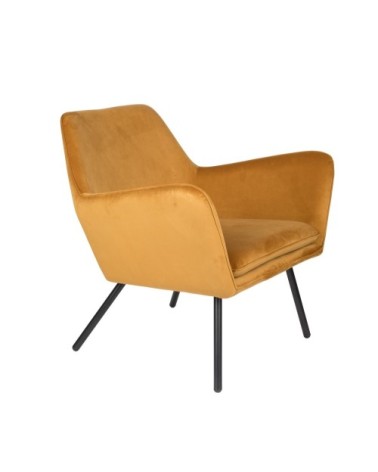 Fauteuil de salon confortable en velours jaune or