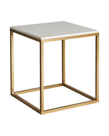 Table d'appoint en fer et marbre blanc et or 50x50x55