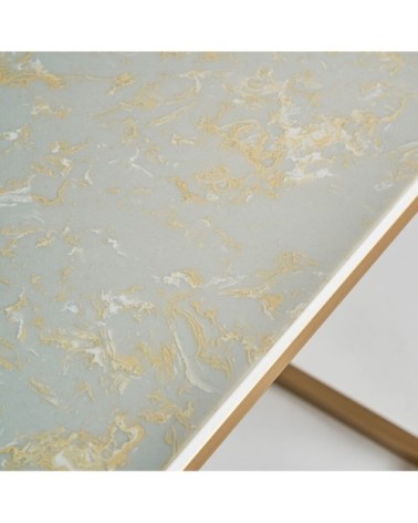 Table d'appoint en fer et marbre blanc et or 50x50x55