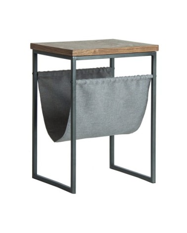 Table d'appoint en fer, bois et toile en gris et brun 40x34,5x56