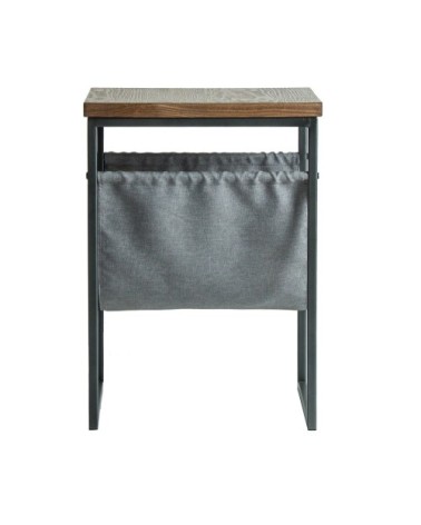 Table d'appoint en fer, bois et toile en gris et brun 40x34,5x56