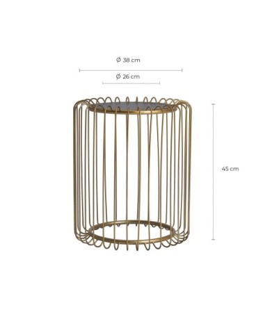 Table d'appoint en fer et bois, or et noir 38x38x45