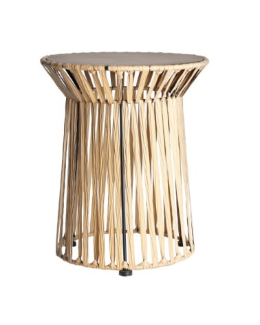 Table d'appoint en rotin et fer brun 42x42x51