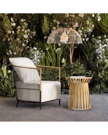 Table d'appoint en rotin et fer brun 42x42x51