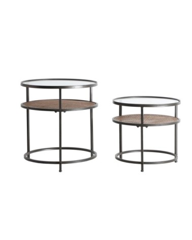 Table d'appoint en fer et verre en noir 58.5x58.5x61 / 51x51x49