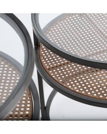 Table d'appoint en fer et verre en noir 58.5x58.5x61 / 51x51x49