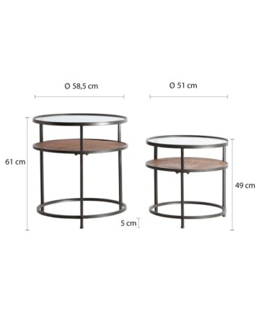 Table d'appoint en fer et verre en noir 58.5x58.5x61 / 51x51x49